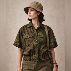 W’Menswear Jungle Shirt Green Camouflage Button Up Utility Jacket NWT Sz 10 $170